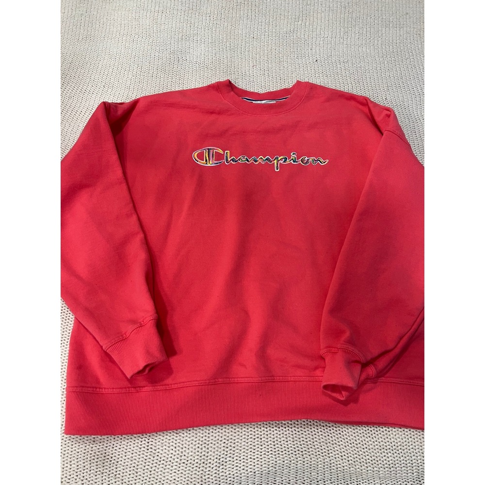 Champion Pink Rainbow Embroidered Logo Sweatshirt Crewneck 2XL Authentic